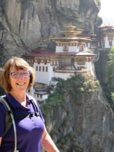 Woman tourist in Bhutan mountains