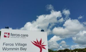 Entry sign to feros Care aged care village in northern New South Wales, Australia