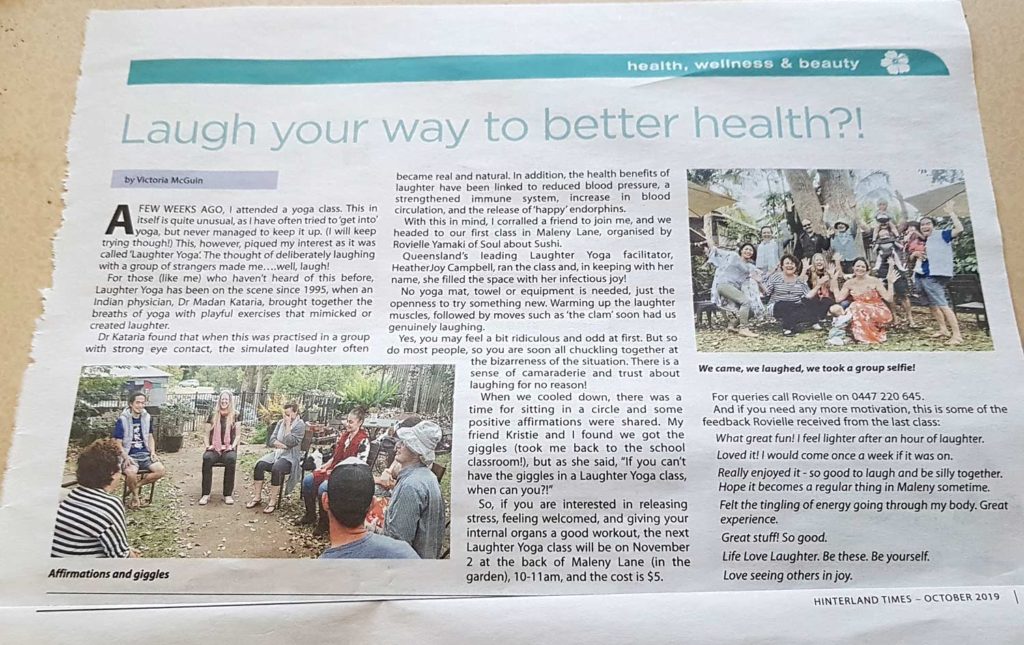 Hinterland Times article with headline Laugh your way to better health?!