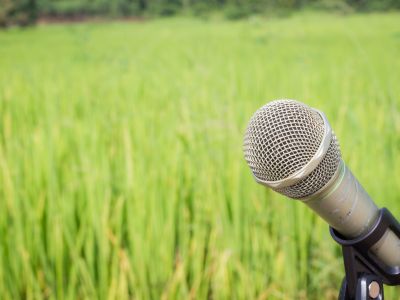 a microphone in a field